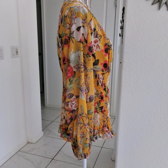 Like New INC Long Semi Sheer Sleeve Floral Print Surplice Blouse Top XL  0X 14 - Picture 9 of 15
